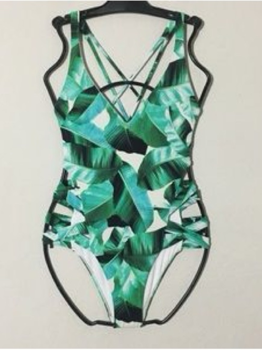 LA Hearts By PACSUN Green Leaf White Side Cut Outs One Piece Swimsuit XS - Picture 2 of 11